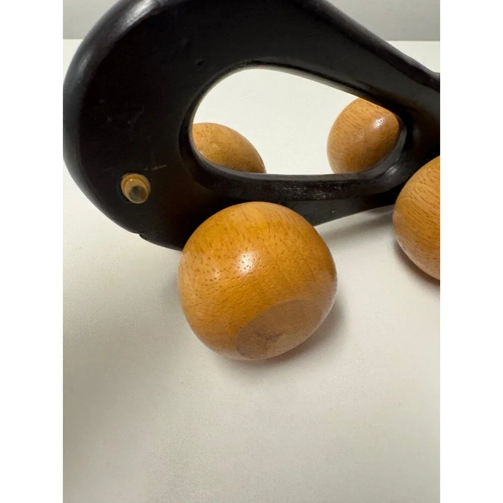 Vtg Wood Whale Pusher Toy Rolling Wheels Googly Eyes Massager